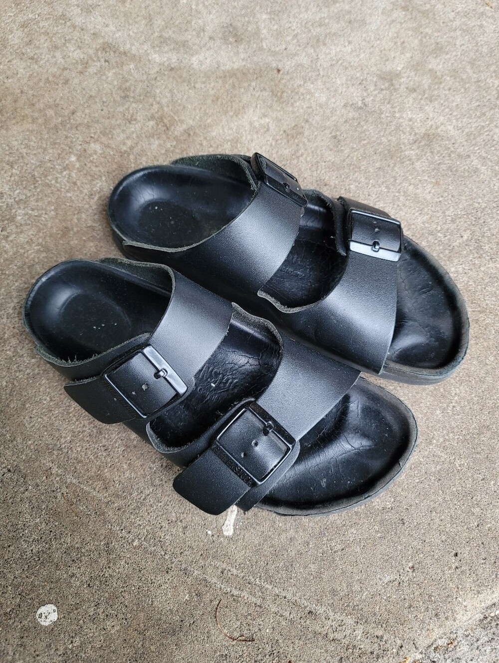 Birkenstock Black Leather Arizona  Double-Buckle Slide Sandals Size 37 Pre-owned